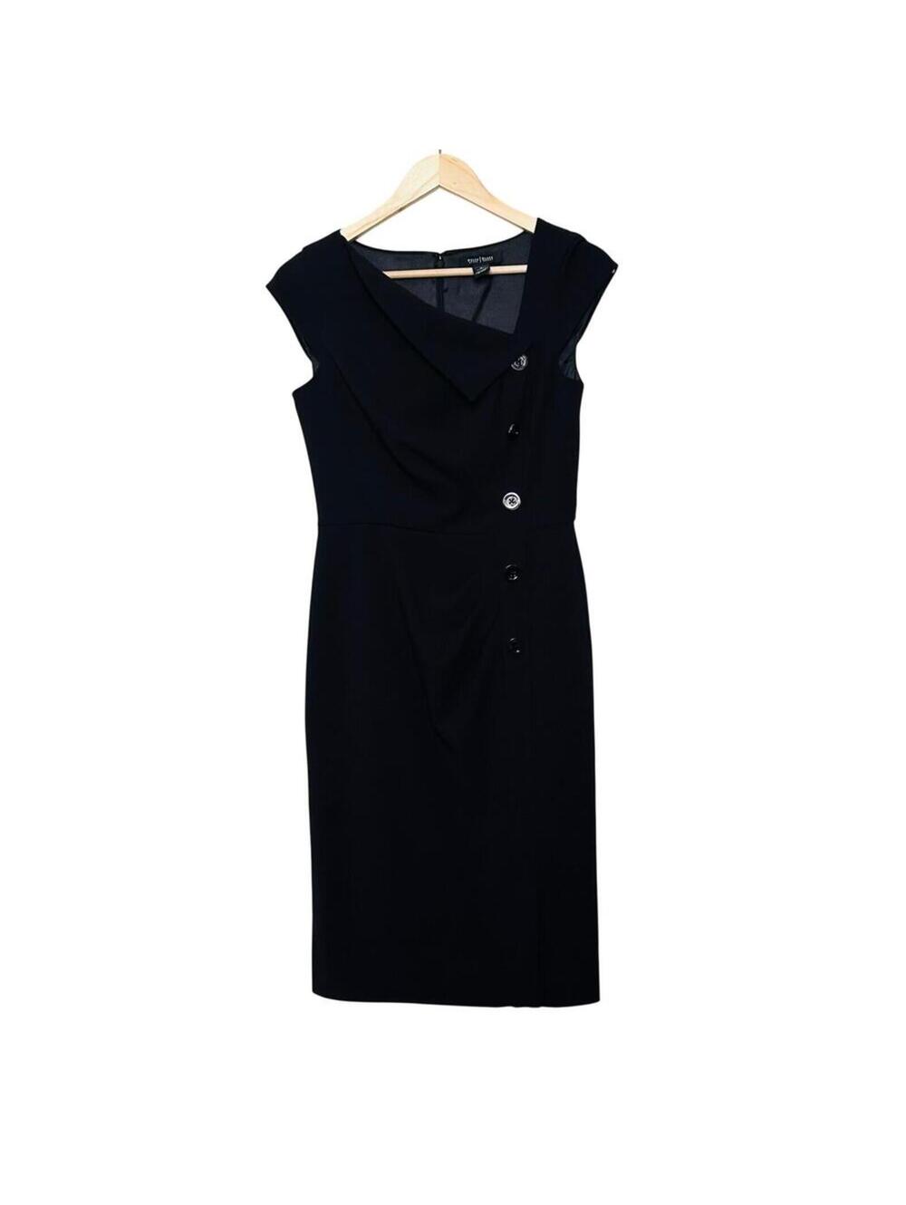 White House Black Market Black Asymmetrical Button Sheath Dress 4 Work Career